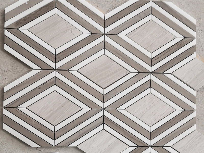 Ịre diamond na-ekpo ọkụ Ekebe Osisi Eke Eke Marble Mosaic Tiles Grey Floor & Tile Wall (2)