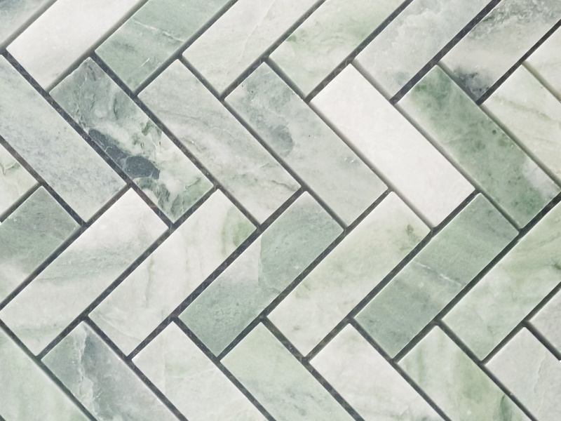 https://www.wanpomosaic.com/hot-sale-green-herringbone-marble-mosaic-tile-for-bathroomkitchen-product/