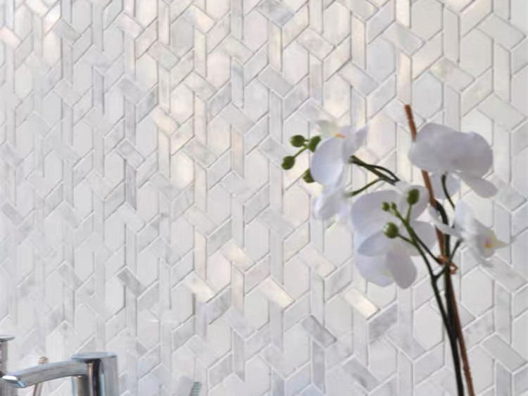 Starlight White Marble Tile Grey Star Mosaic maka ime ụlọ ịwụ ahụ mgbidi kichin Backsplash (7)