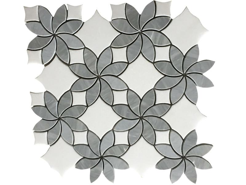 Waterjet Marble Flower Mosaic Grey និង White Mosaic Tile (1)