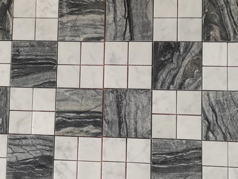 Black Silver Wave Marble And Carrara White Square Tile Mosaic For Bathroom Wall Tile (1)