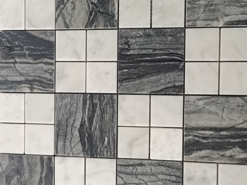Black Silver Wave Marble And Carrara White Square Tile Mosaic For Bathroom Wall Tile (6)