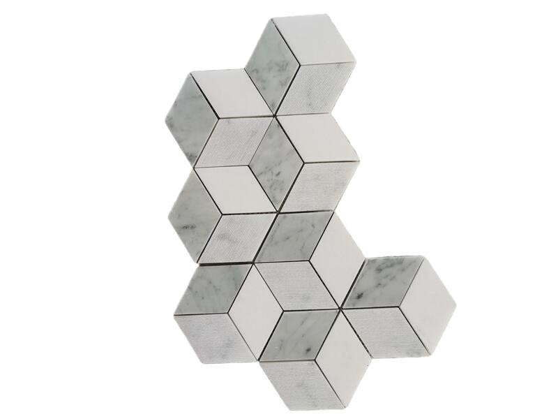 Carrara White Stone Mosaic Tile 3D Cube Marble Interior Tile