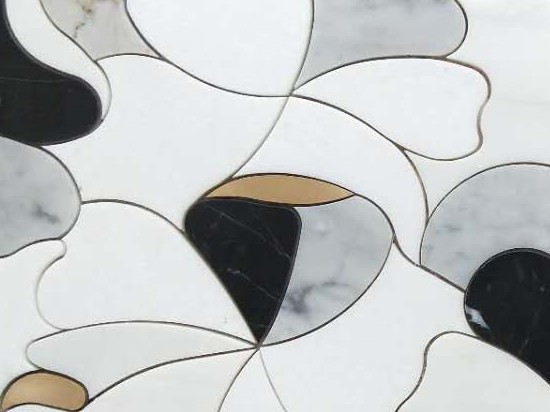 Decorative White Waterjet Marble Mosaic Brass Inlay Tile Backsplash (2)