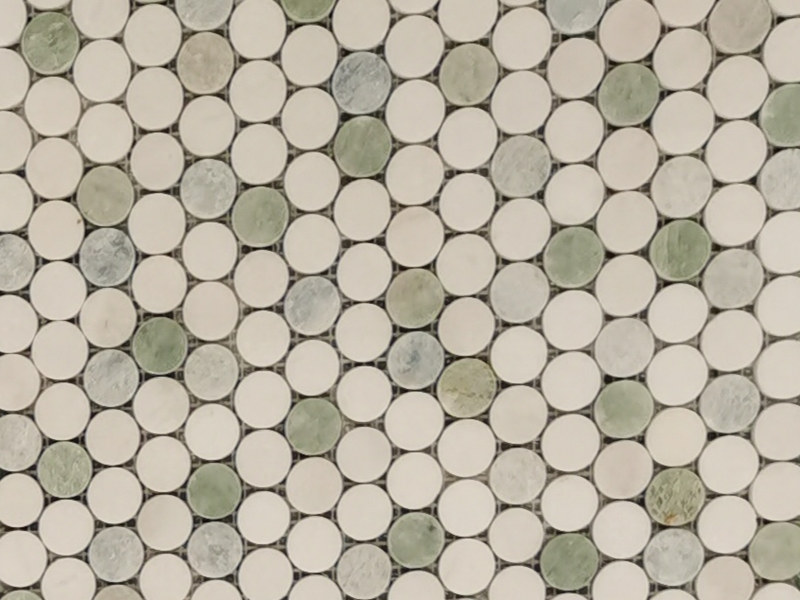 Good Price White Green Marble Penny Round Mosaic Tile Design For Flooring (1)