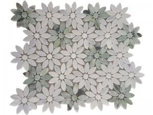 https://www.wanpomosaic.com/green-and-white-mosaic-tiles-waterjet-sunflower-marble-supply-product/