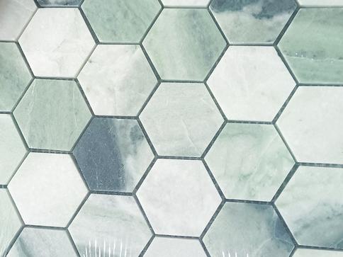 Green hexagon mosaic tile WPM386