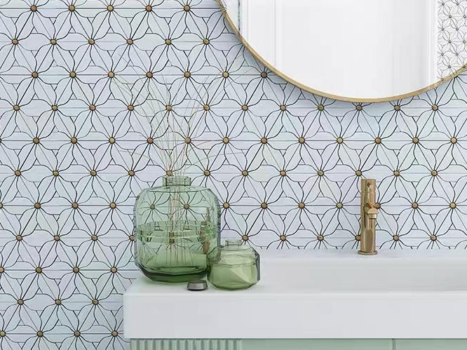 Grey White Pink Marble Stone New Design Decorative Waterjet Mosaic Tile (8)
