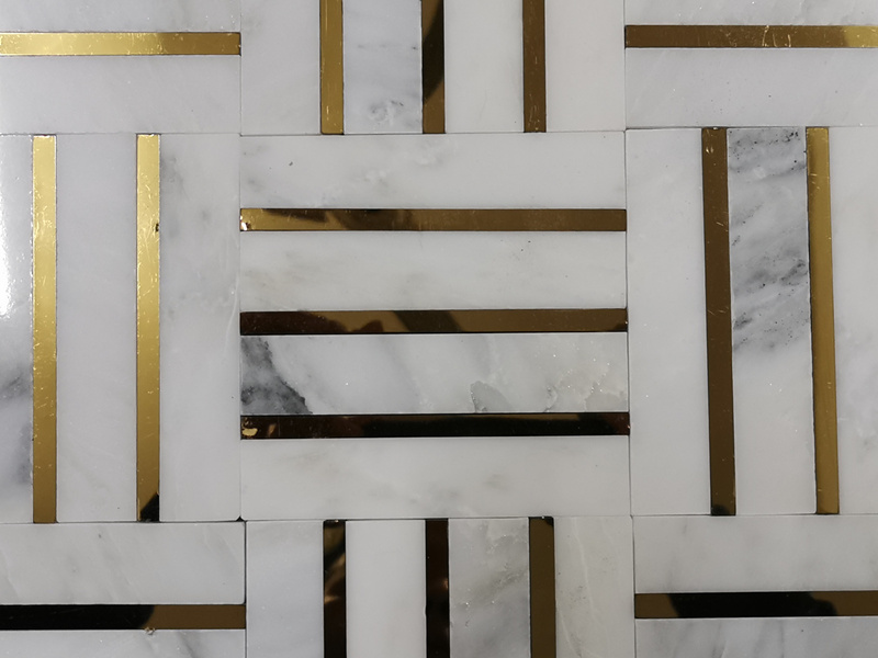 Gold Metal and Brass Inlay Marble Flooring Design - China Marble