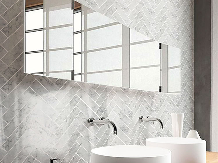 Natural White Hampton Large Herringbone Marble Mosaic Tile Backsplash (7)