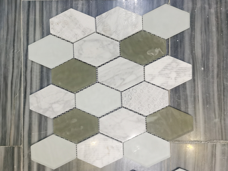 New Mosaics Hexagon Carrara White Marble Mosaic Tile With Different Surfaces (5)