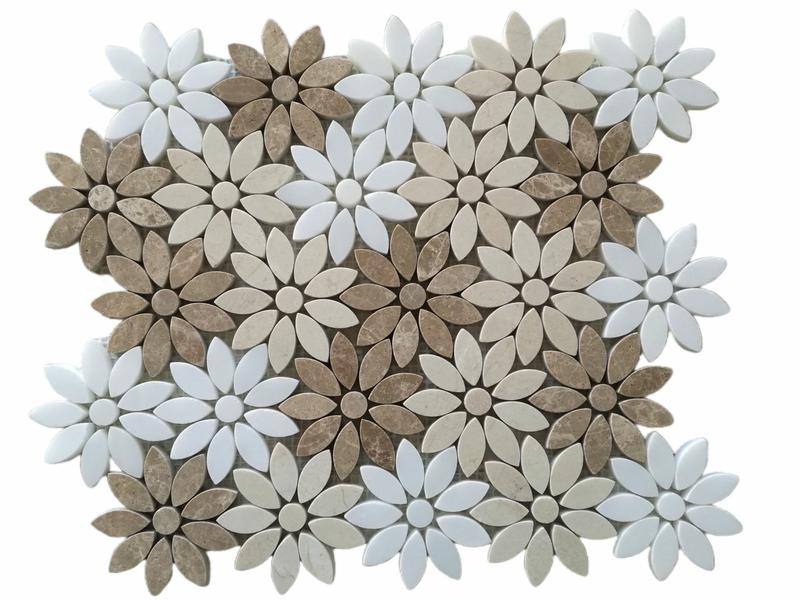 https://www.wanpomosaic.com/triple-colors-mixed-sunflower-waterjet-stone-flower-marble-mosaic-tile-product/