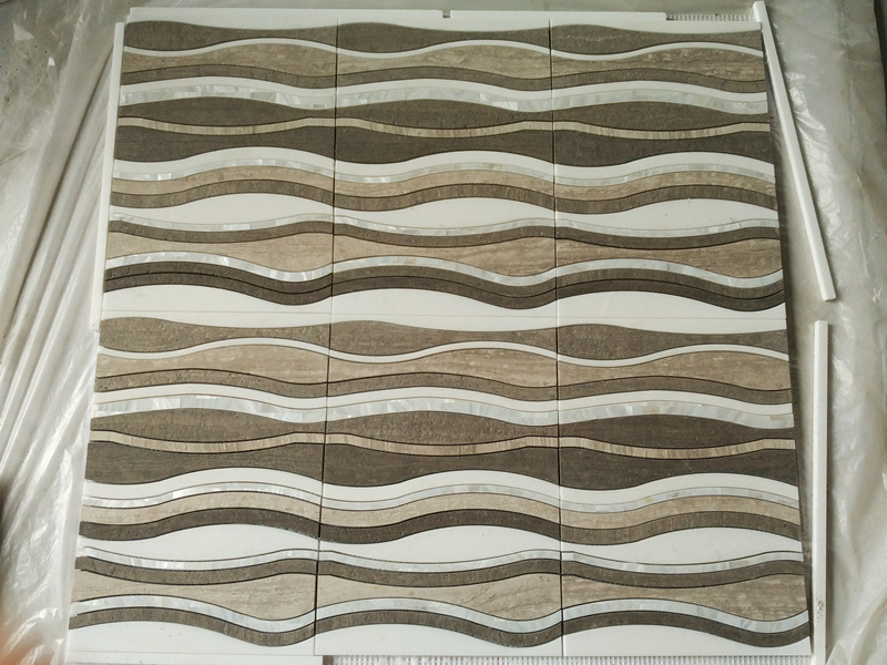 WPM066 Modern Wall Design Of Brown Waterjet Wavy Pattern Marble Mosaic Tile