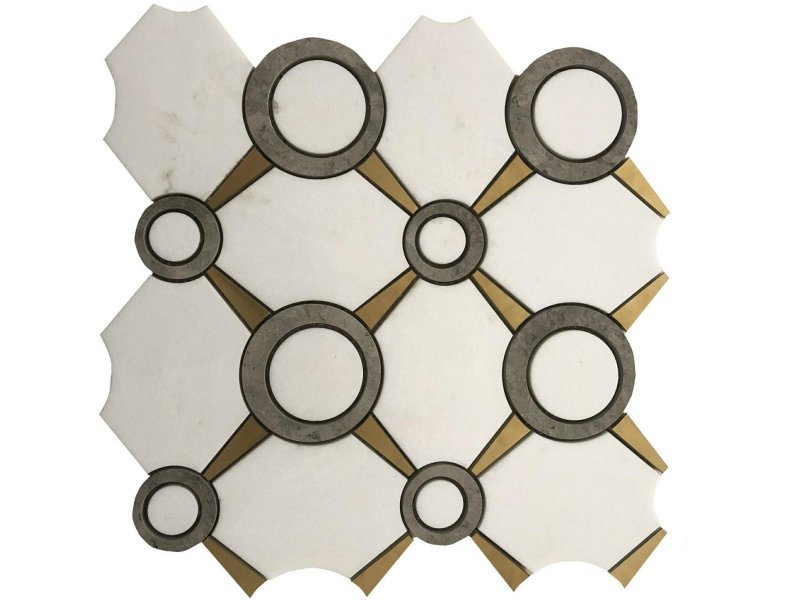 Wholesale Natural White Marble Waterjet Mosaic Inlay Brass Tile Supplier Manufacturer And 6084