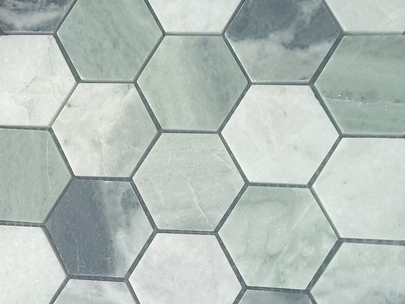 Wholesale Natural Green Stone Mosaic Tile Marble Hexagon Kitchen Backsplash WPM386 (4)