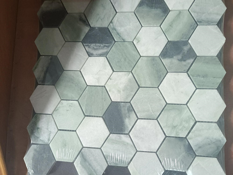 Wholesale Natural Green Stone Mosaic Tile Marble Hexagon Kitchen Backsplash WPM386