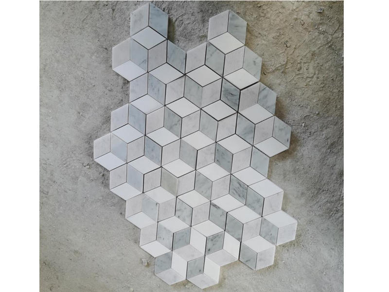 https://www.wanpomosaic.com/carrara-white-stone-mosaic-tile-3d-cube-marble-interior-tile-product/