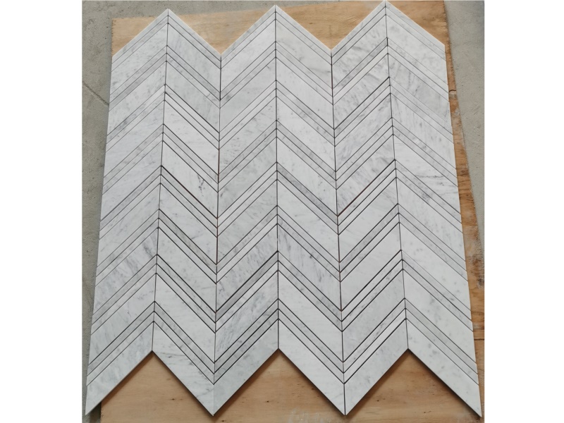 https://www.wanpomosaic.com/wholesale-white-carrara-big-chevron-marble-mosaic-tile-backsplash-product/