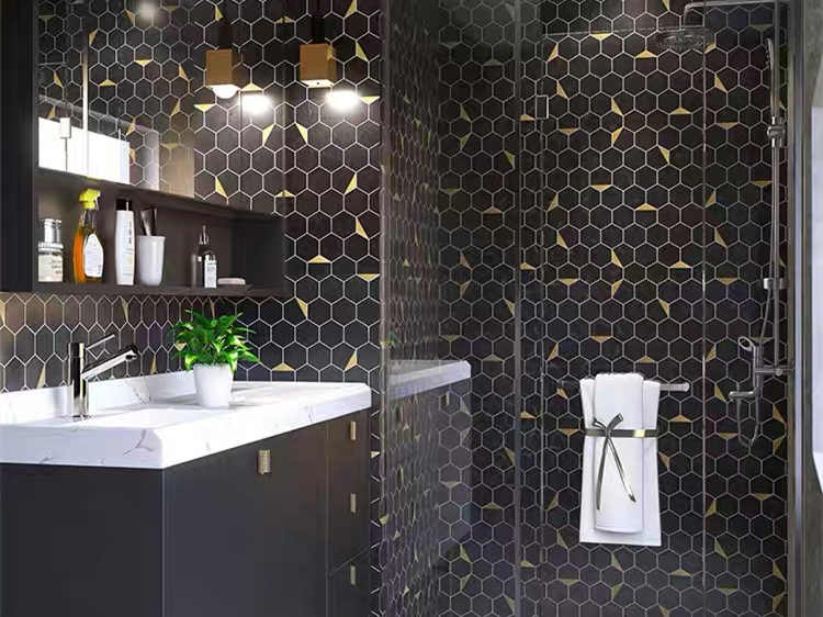 https://www.wanpomosaic.com/natural-black-marble-tile-with-brass-inlay-basketweave-mosaic-tile-product/